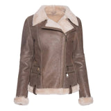 Women’s Spanish Merino brown shearling leather jacket – front view