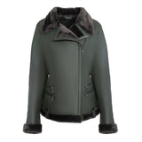 Women’s green Merino shearling leather jacket – front view