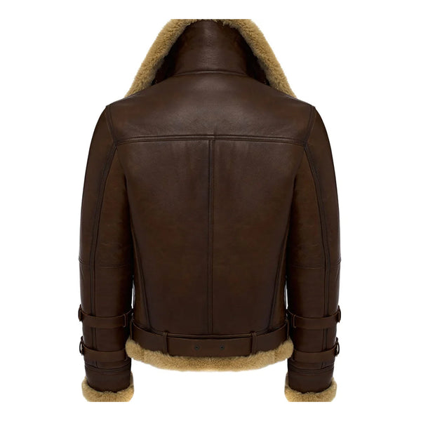 Close-up of genuine sheepskin leather texture and shearling collar
