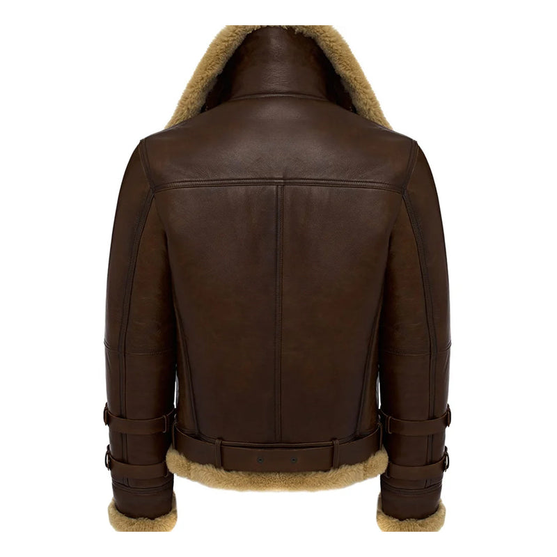 Close-up of genuine sheepskin leather texture and shearling collar