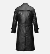 Men’s Black Leather Long Coat – Full-Length 