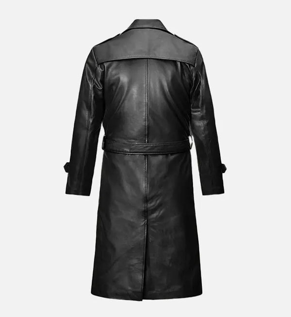 Men’s Black Leather Long Coat – Full-Length 