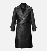 Men’s Black Leather Long Coat – Full-Length Classic Style