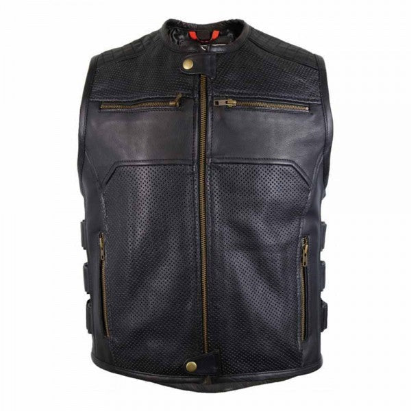 Men’s motorcycle leather vest – front view