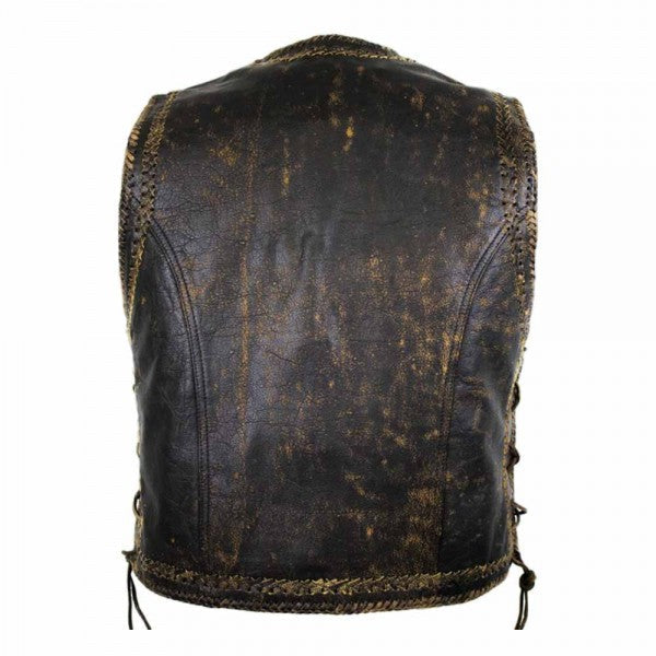 Side profile of men’s genuine leather vest – classic design