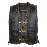 Vintage men’s leather vest – front view with braided detailing