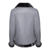 Women’s black fur and white leather shearling jacket – front view