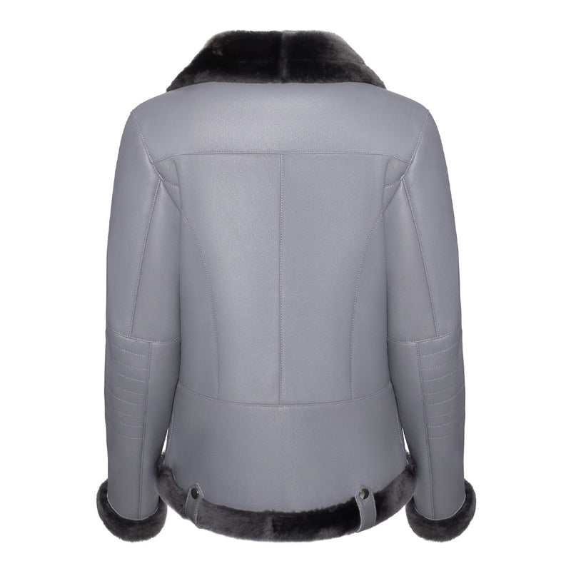 Women’s black fur and white leather shearling jacket – front view